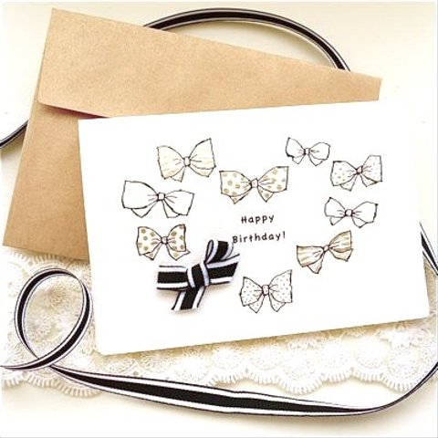 BIRTHDAY CARD -HEART GOLD RIBBONS-