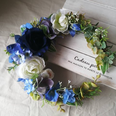 ◆ブルーのバラのリース◆造花・リース・アーティフィシャルフラワー・花倶楽部 