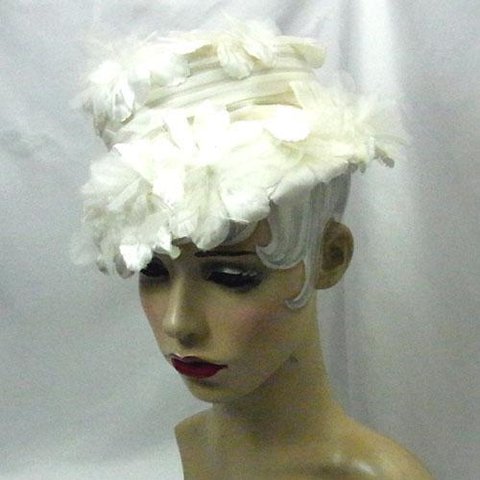 ヴィンテージ帽子　ホワイト　フラワー HAT 1608