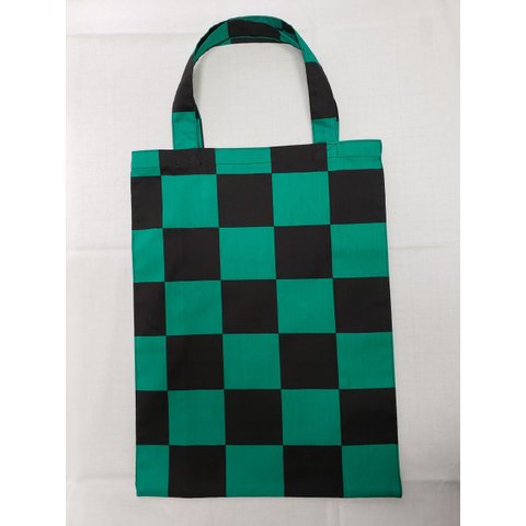 和柄 緑と黒の市松模様 エコバッグ式 手提げ袋（中）
