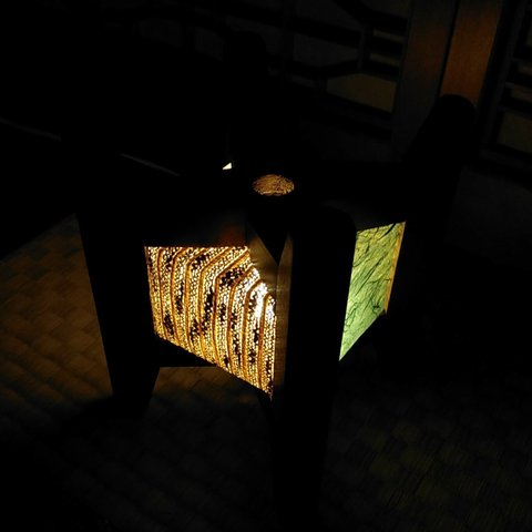 木枠の和風インテリア照明　麻・緑系　枠1　LED