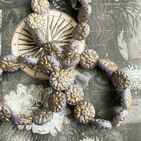 【4コセット】JIRI＊IVANA #czech beads#チェコビーズDahlia15㎜  lavender gray/bronze 21