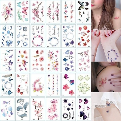 タトゥーシール 30枚セット ボディシール ステッカー tatoo 防水 かわいい くじら 花 蝶 おまけ付き 送料無料 S