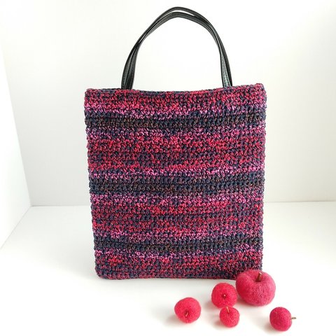グラデーション和紙糸の手編みバッグ