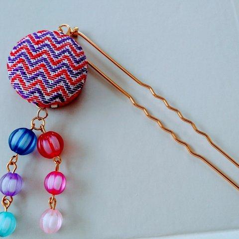 こぎん刺し刺繍髪飾り(パープル×レッド)