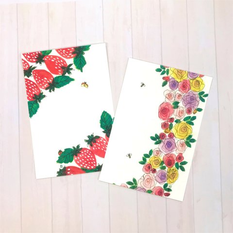苺と薔薇のポストカード ▷2枚セット