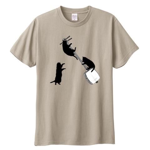 三味線と黒猫の半袖Ｔシャツ(シルバーグレー)