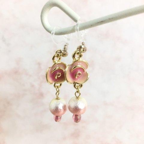 🌸ローズコットン ノンホールイヤリング/ピアス