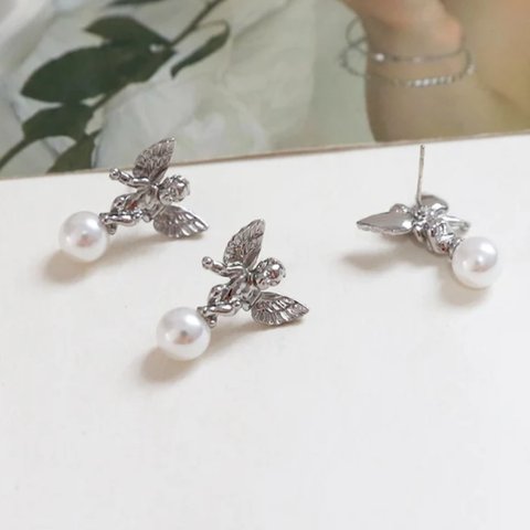 《silver》4pcs エンゼルモチーフ ピアス【P-1010】