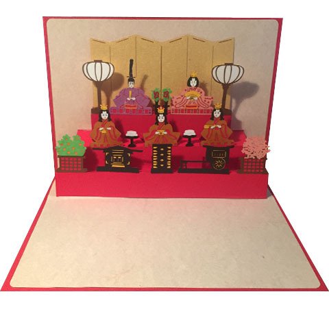 ポップアップグリーティングカード　ひな壇三段飾り　レッド