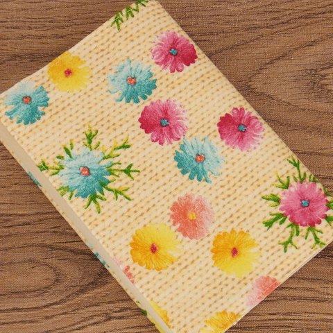 SALE!!【文庫本】ゴムバンド栞付ブックカバー★フェイクニット★お花刺繍★フラワー