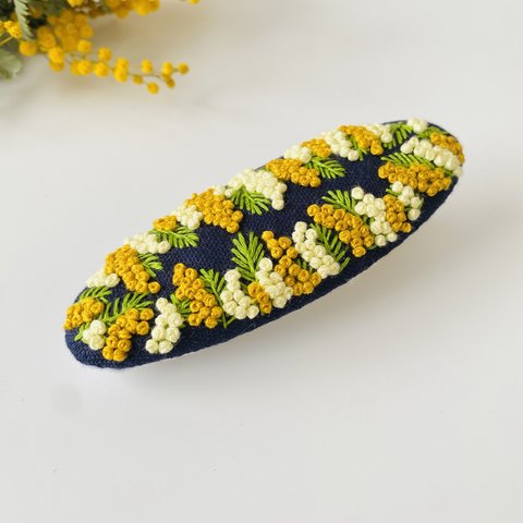 【ヘアアクセサリー】ミモザ 刺繍 ヘアピン ※1点物 