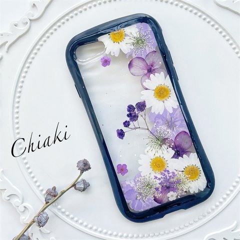 iFace風紫陽花押し花スマホケース、iPhone全機種対応、ストラップホルダ一、手帳型、iPhone14、iPhone14 Pro、iPhone14 Max、iPhone13