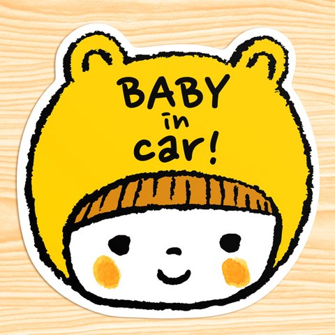 BABY IN CAR マグネットステッカー(黄色い赤ん坊くまちゃん）