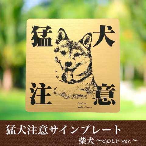 【送料無料】猛犬注意サインプレート(柴犬)GOLDアクリルプレート 