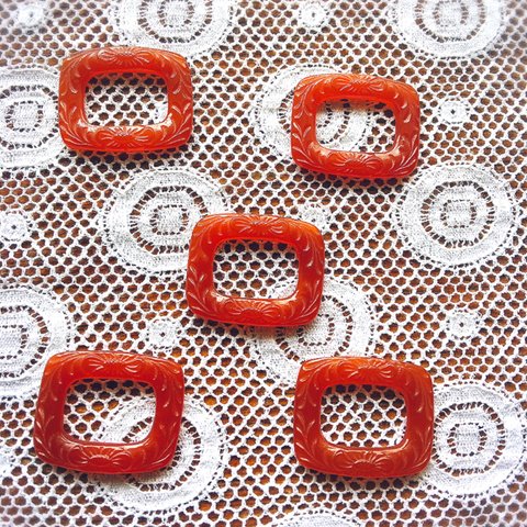 再販【1コvintage carnelian  glass garland ring +Turkishyean1m】40s vintage Rectangul czech slovakia  