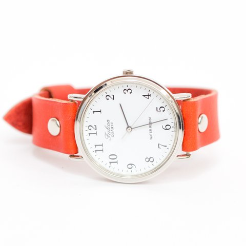 【10月末まで送料無料】チプシチ レザー パステルカラー バーミリオン レッド 革ベルト 腕時計