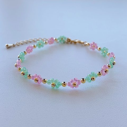 🌼ﾋﾞｰｽﾞﾌﾞﾚｽﾚｯﾄ…pink&green🌼