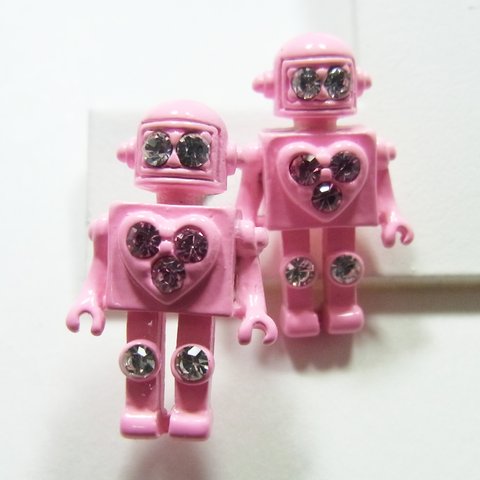 メタル　ロボット-ピアス【ペア】① SILVER　②PINK　③BLACK　ロボット身長　約18ｍｍ