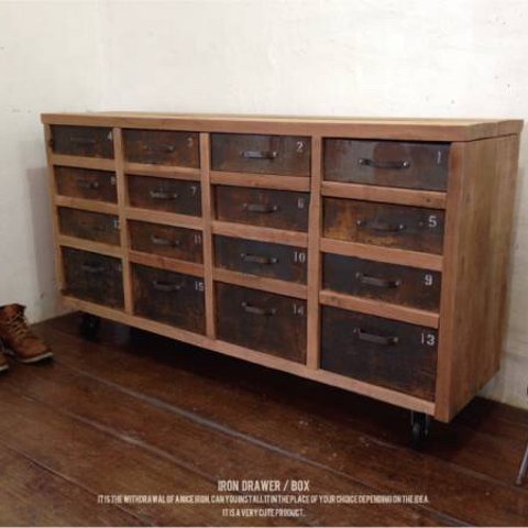 数量限定　16 IRON DRAWER CEDER SHELF　シェルフ アイアン 収納棚 チェスト 16杯 引出し  キャビネット テレビボード