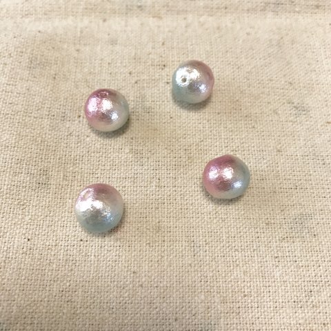 10mm 春色コットンパール 4pcsセット＊ピンク＆ブルーグラデ