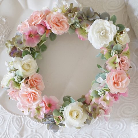 pink&gray wreath*アンティークピンクリース