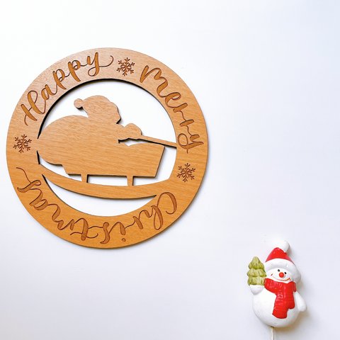 サンタさんがやって来る♡木製クリスマスプレート　オーナメント