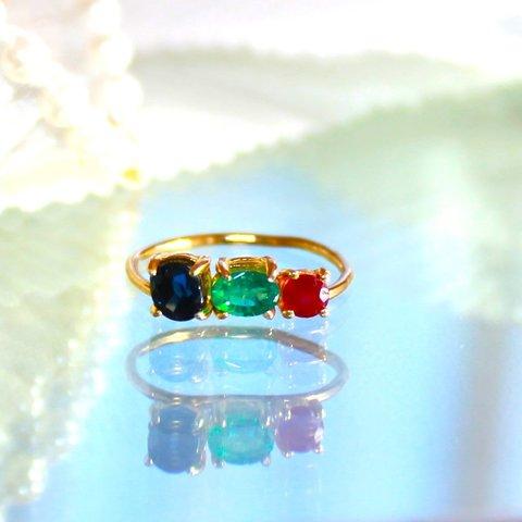 - winter forest - k18gp Sapphire & Emerald & Ruby Ring