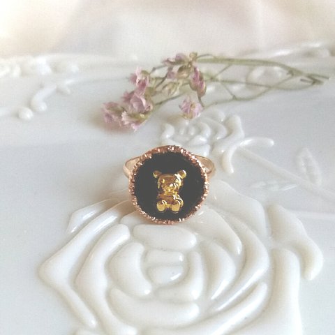  vintage bear ring まんまるくまさんリング B (シースルーブラック・フリーサイズ)