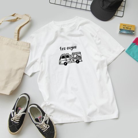 【SUZURIで販売中！】norimonoシリーズ　fire engine（消防車）Tシャツ