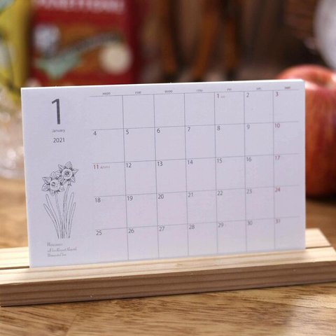 【送料無料】4月はじまり　2024卓上カレンダー（小）誕生月の花