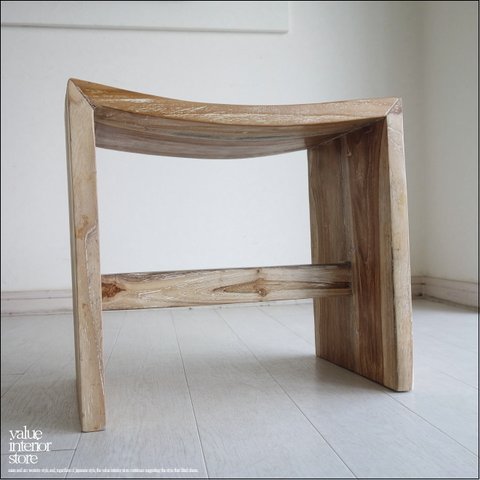 チーク無垢材 スツールWW 椅子 イス ベンチ チェア 木製 ホワイトウォッシュ 天然木 シンプル ナチュラル 銘木家具 送料無料