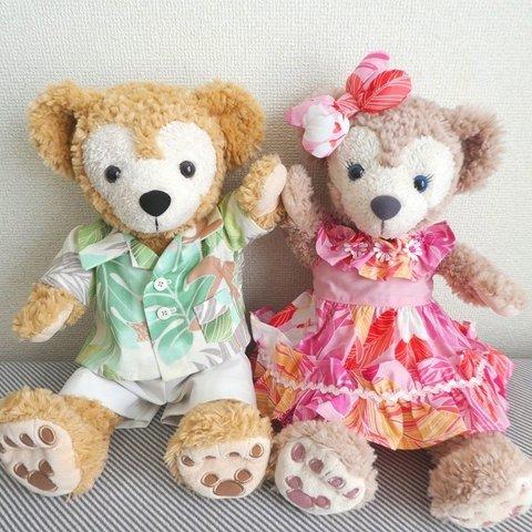 ぬいぐるみ服🐻アロハシャツ＆ムームードレスセット*ホヌとモンステラ柄（Ｓサイズ用ハワイアンコスチューム）