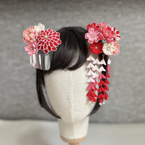 つまみ細工梅の櫛かんざしセット 和装 かんざし 振袖 髪飾り つまみ細工梅の櫛かんざしセット 和装 かんざし 振袖 髪飾り