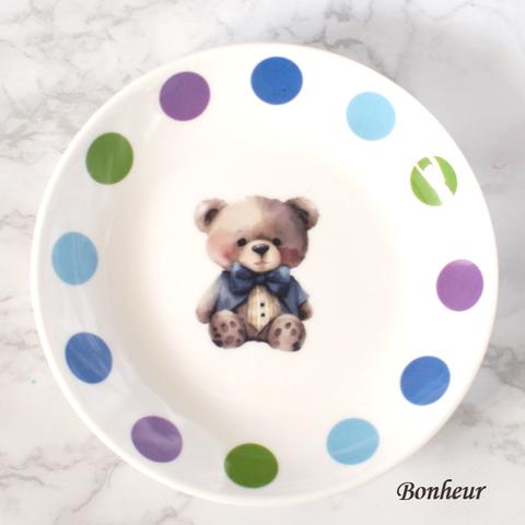 クマさんとドットの可愛く爽やかな小皿