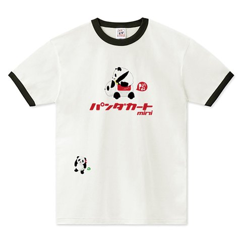 RETRO POP パンダ カート ミニ カタカナ ロゴ ブラックリンガー Tシャツ 0451