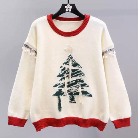 デザイン感 クリスマスレッド セーター 冬の新作 ゆったり ニット トップス