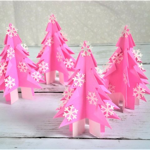 ピンクの折り紙クリスマスツリー☆