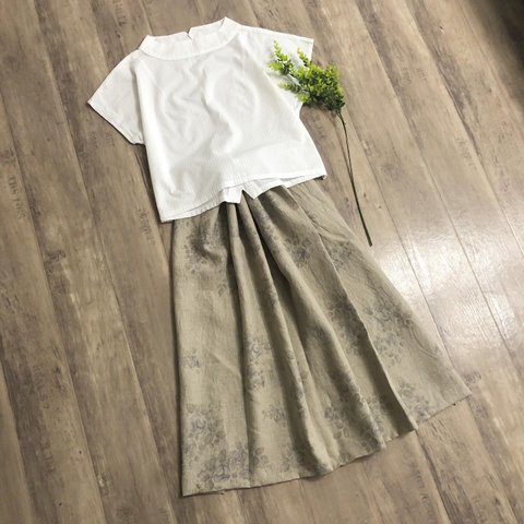 yuwaオーガニックリネン キナリ の 大人 上品な ギャザースカート 
