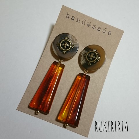 RUKIRIRIA #141 大ぶりピアス アンティークピアス  ヴィンテージピアス ベッコウピアス ベッコウイヤリング 