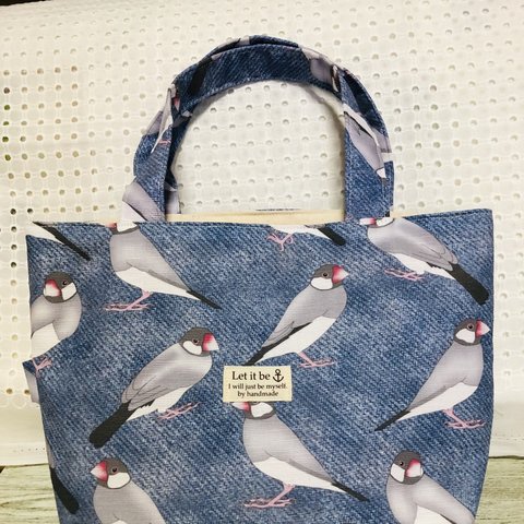 ミニトートバッグ（文鳥デニム風）