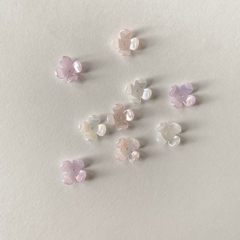 【9個入】アクリルパーツ17×15mm/フラワー/3色ミックス