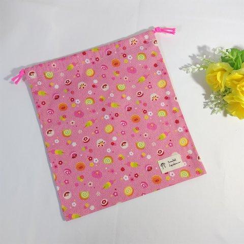 きんちゃく袋(給食袋)#ピンク・和菓子（m614）