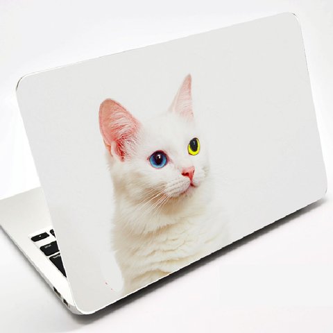 【目が光る】ねこ猫パソコン(mac book)スキンケースシール/ステッカー　