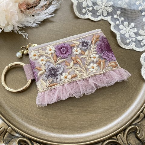 《インド刺繍リボン》 10cmファスナーポーチ