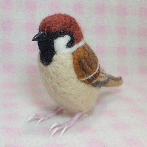 リアルサイズ♪ すずめ 雀 Real size Sparrow  Wool figure 麻雀 野鳥 羊毛フィギュア 羊毛フェルト Stuffed wool 鳥のオブジェ リアルバード 受注制作