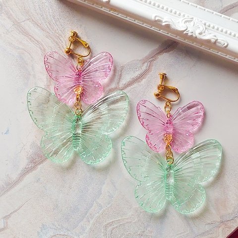 clear pink&green Butterfly