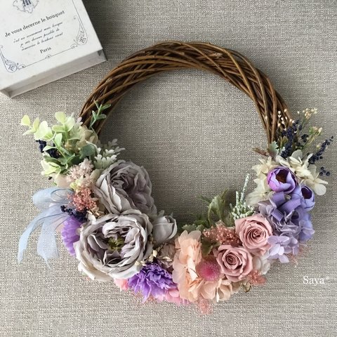  * Violet carnation × Rose * wreath *  ギフト　リース　プリザーブドフラワー　母の日　　