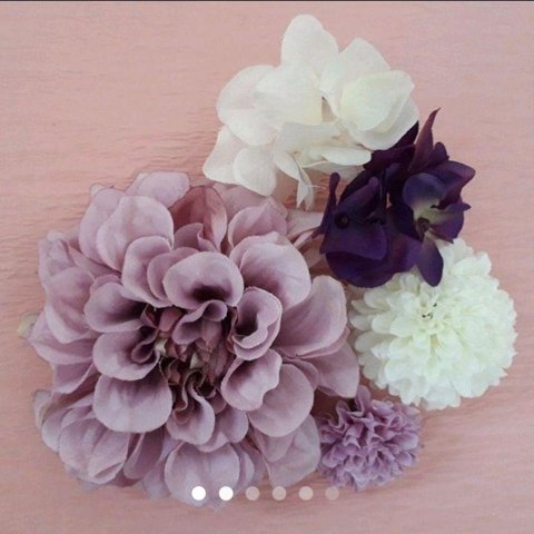 ラベンダーダリアに白とラベンダーマムとキラキラ紫陽花の髪飾り5点セット