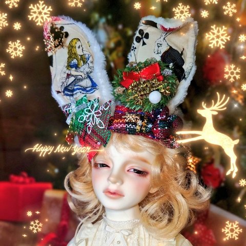 【nadem0520様ご予約品】クリスマスアリス　🐰耳付きベレー帽(単品)